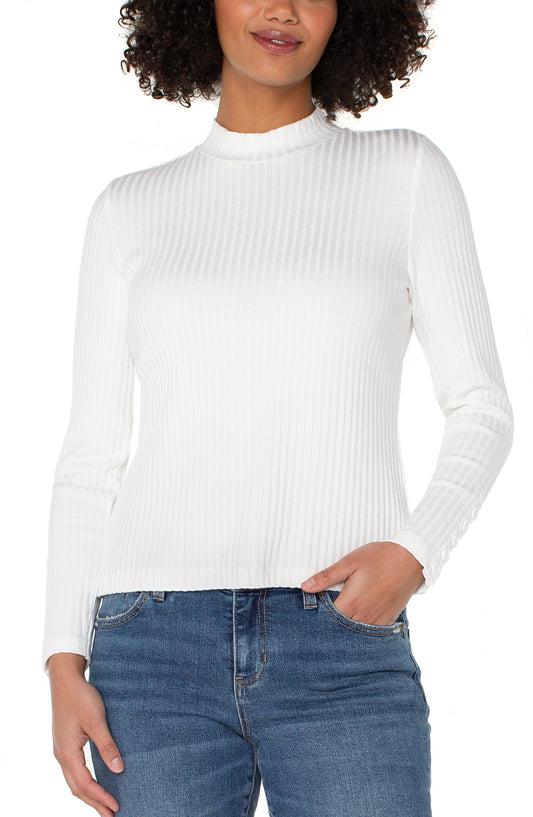 LIVERPOOL LONG SLEEVE MOCK NECK KNIT TOP WITH BUTTON DETAIL