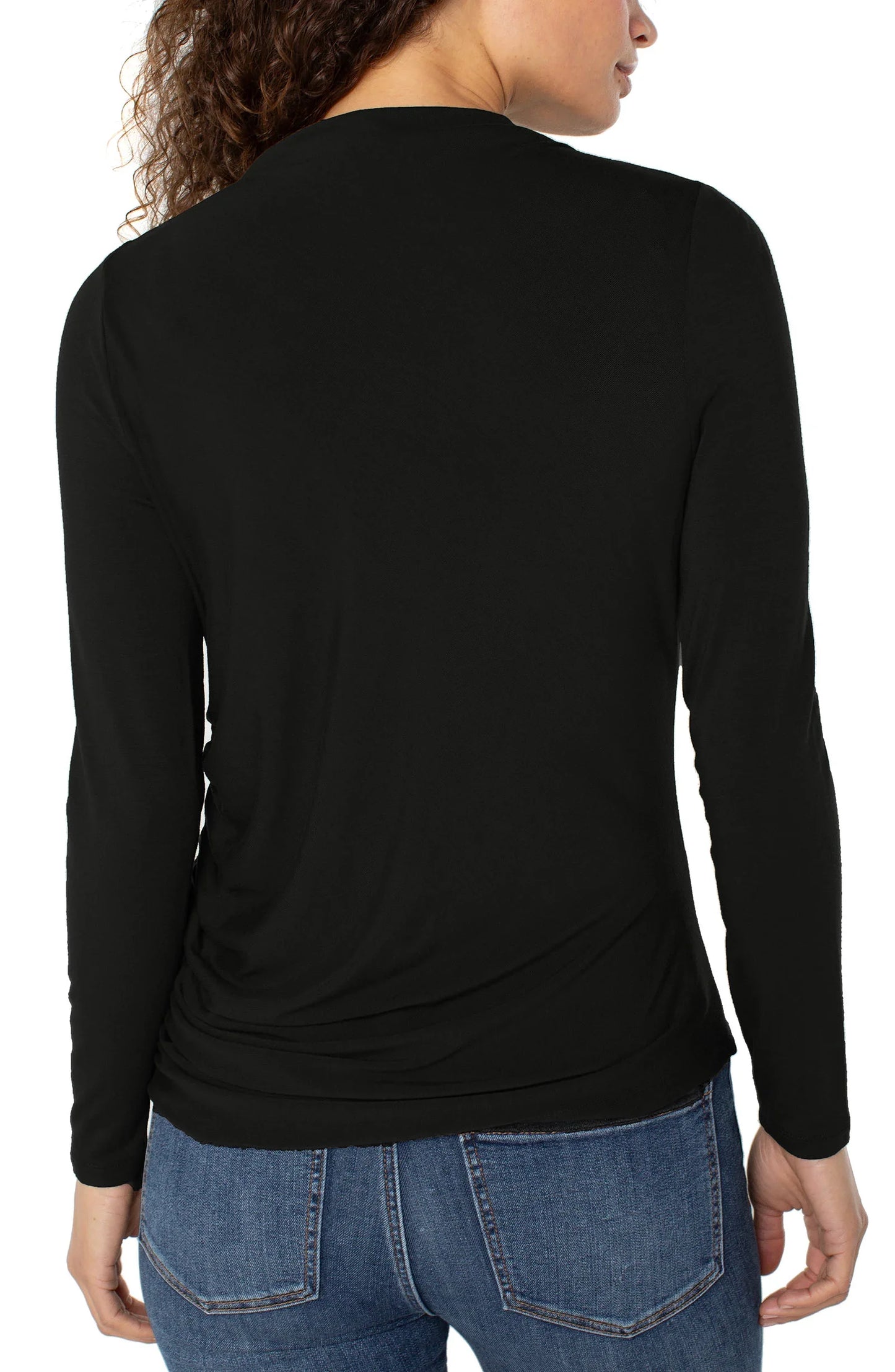 Long Sleeve Mock Neck Knit Top w/ Shirring