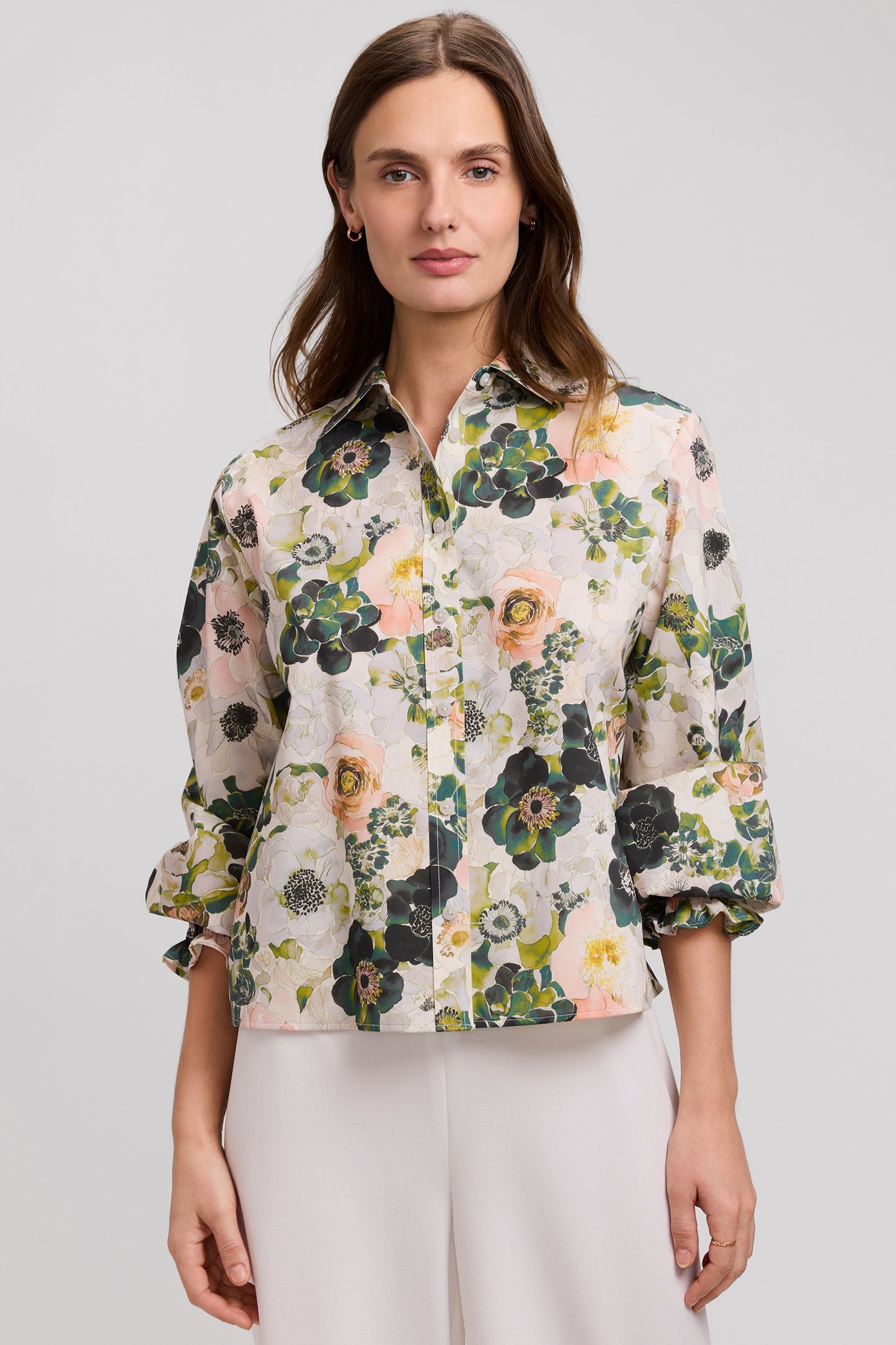 Foxcroft  Vivienne Long Sleeve Bouquet Shirt