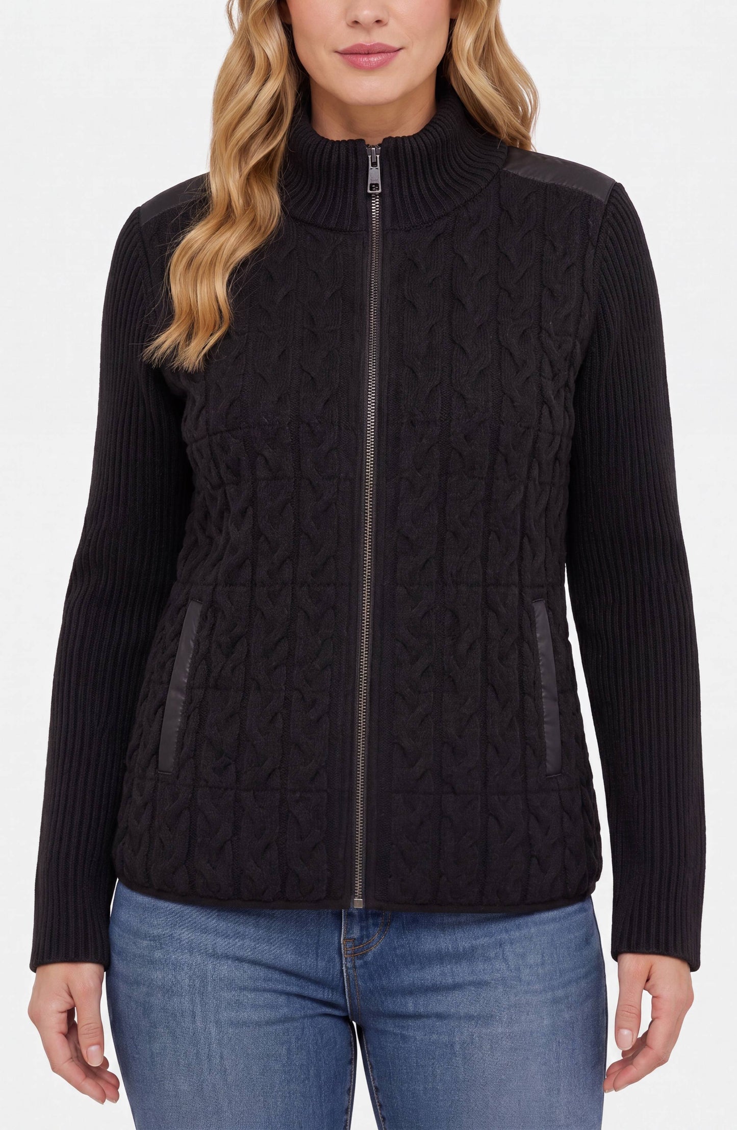 Liverpool Long Sleeve Zip Front Quilted Sweater Jacket