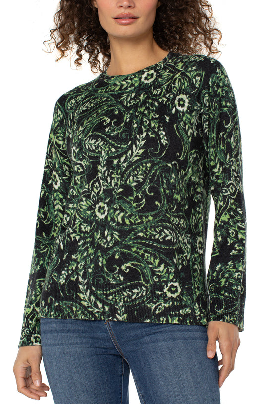 LIVERPOOL LONG SLEEVE PRINTED RAGLAN SWEATER WITH SIDE SLIT