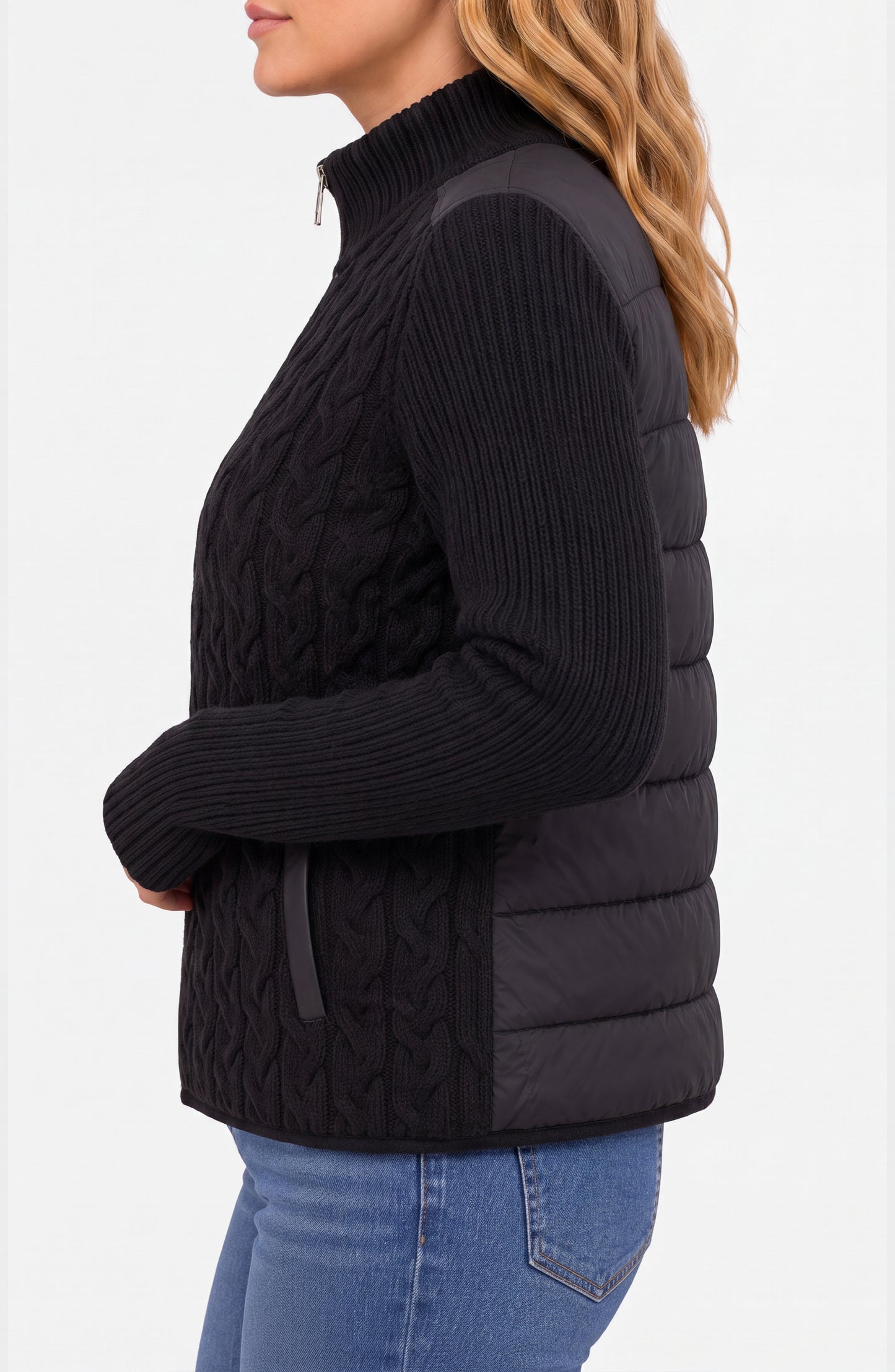 Liverpool Long Sleeve Zip Front Quilted Sweater Jacket