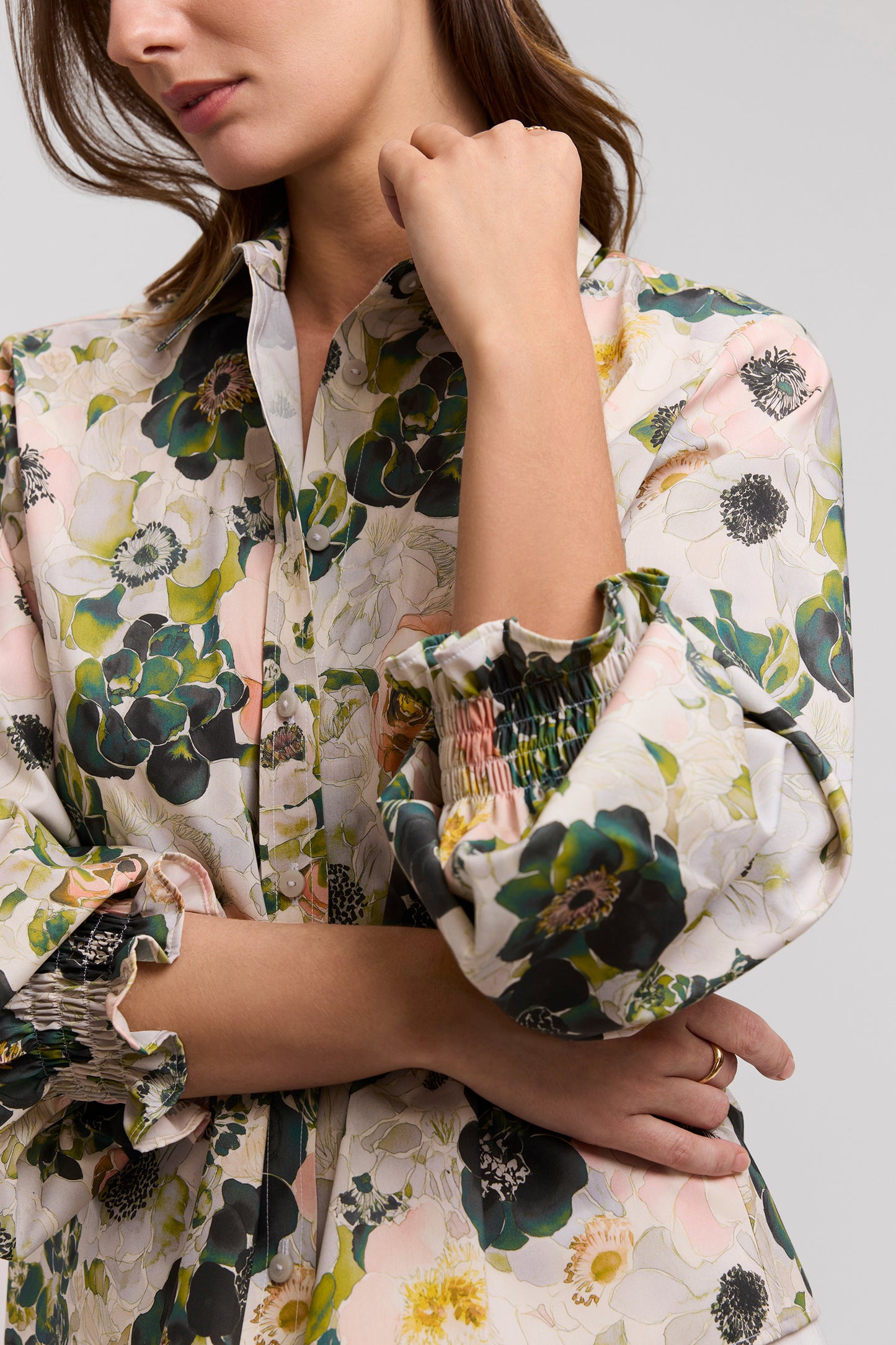 Foxcroft  Vivienne Long Sleeve Bouquet Shirt