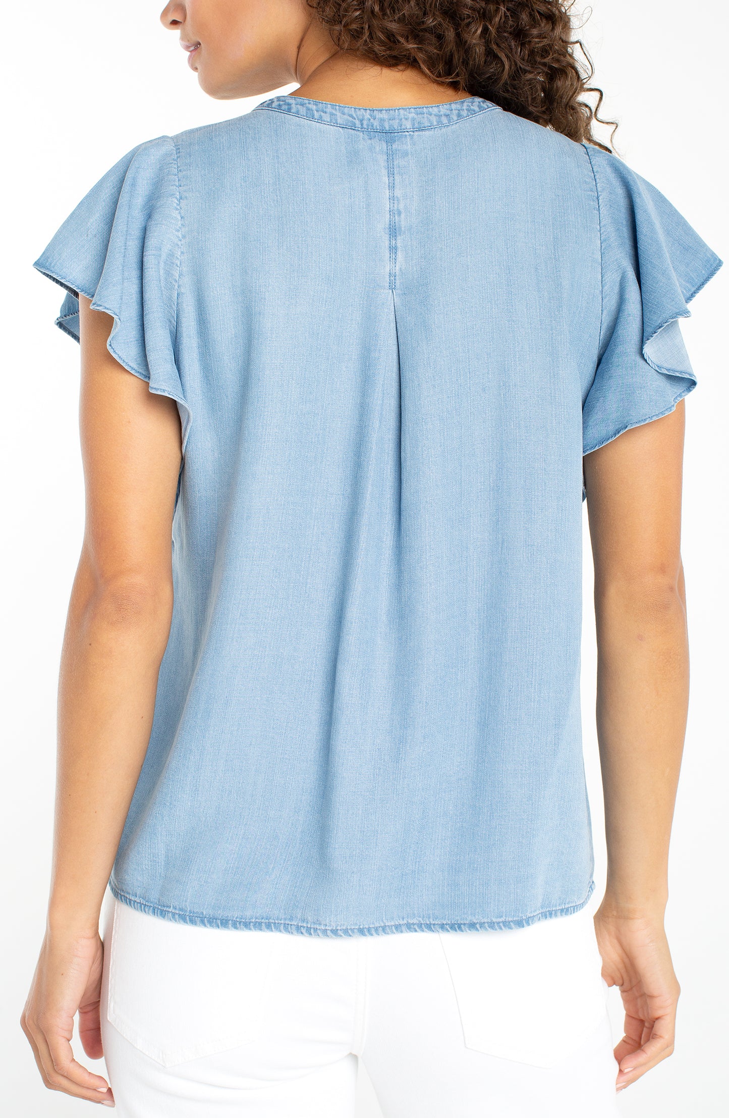 Liverpool Flutter Sleeve Popover Woven Blouse with Pintuck