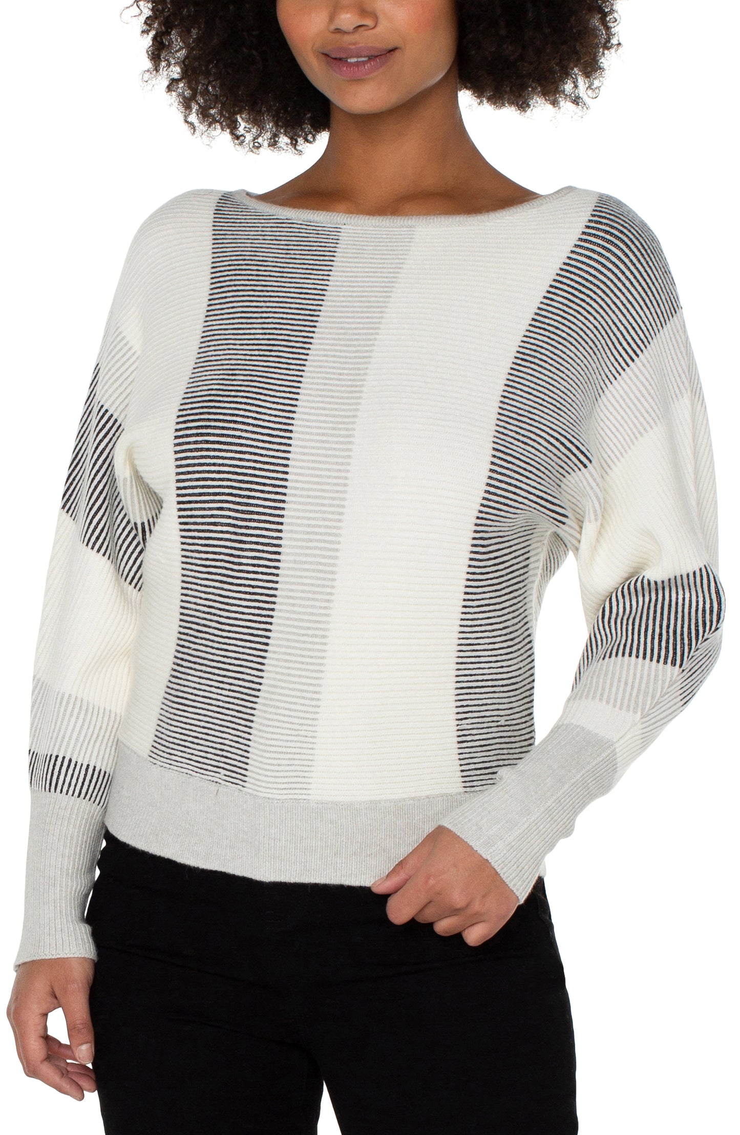 LIVERPOOL BOAT NECK DOLMAN SLEEVE SWEATER WITH COLORBLOCK DETAIL
