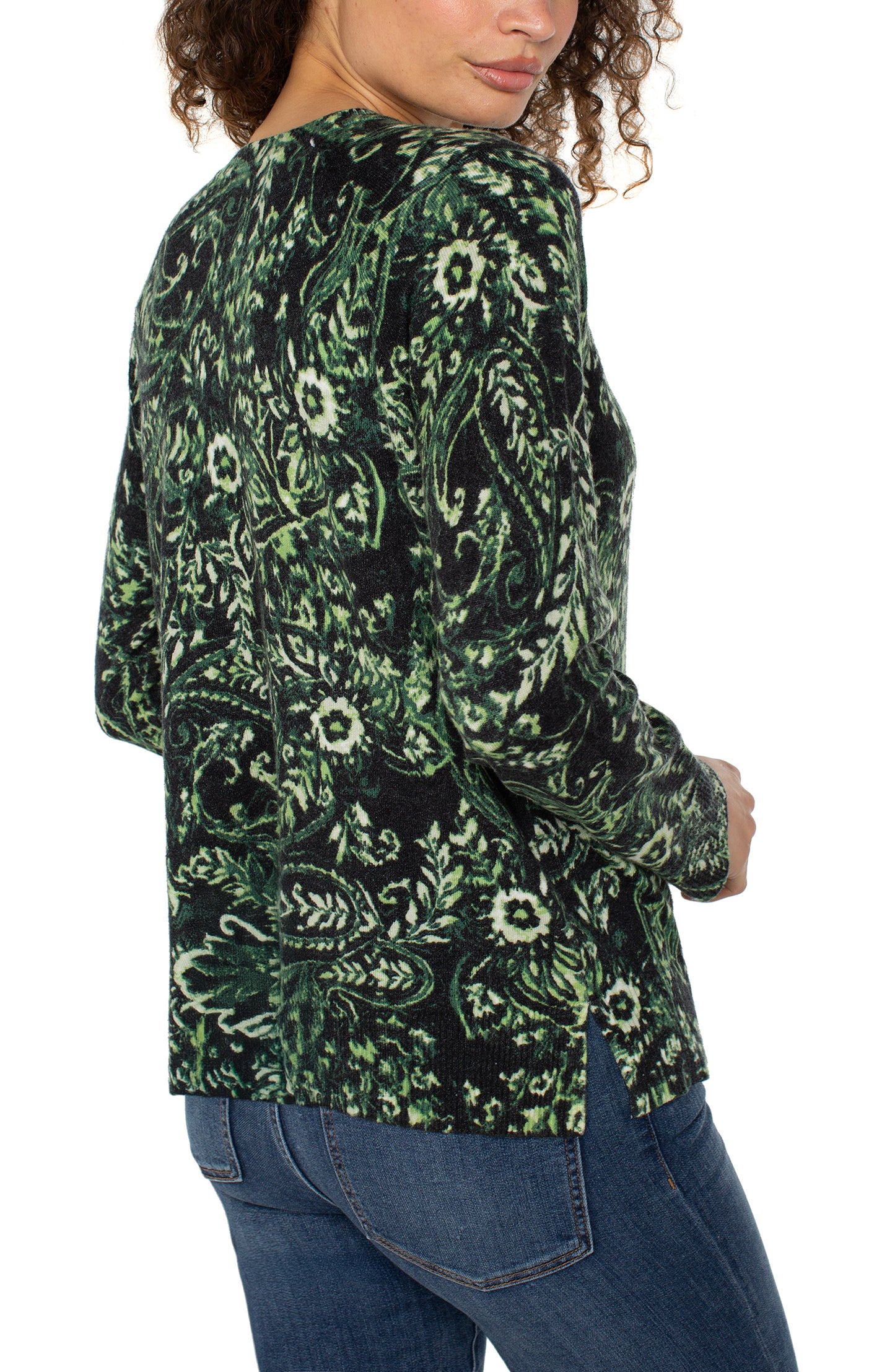LIVERPOOL LONG SLEEVE PRINTED RAGLAN SWEATER WITH SIDE SLIT
