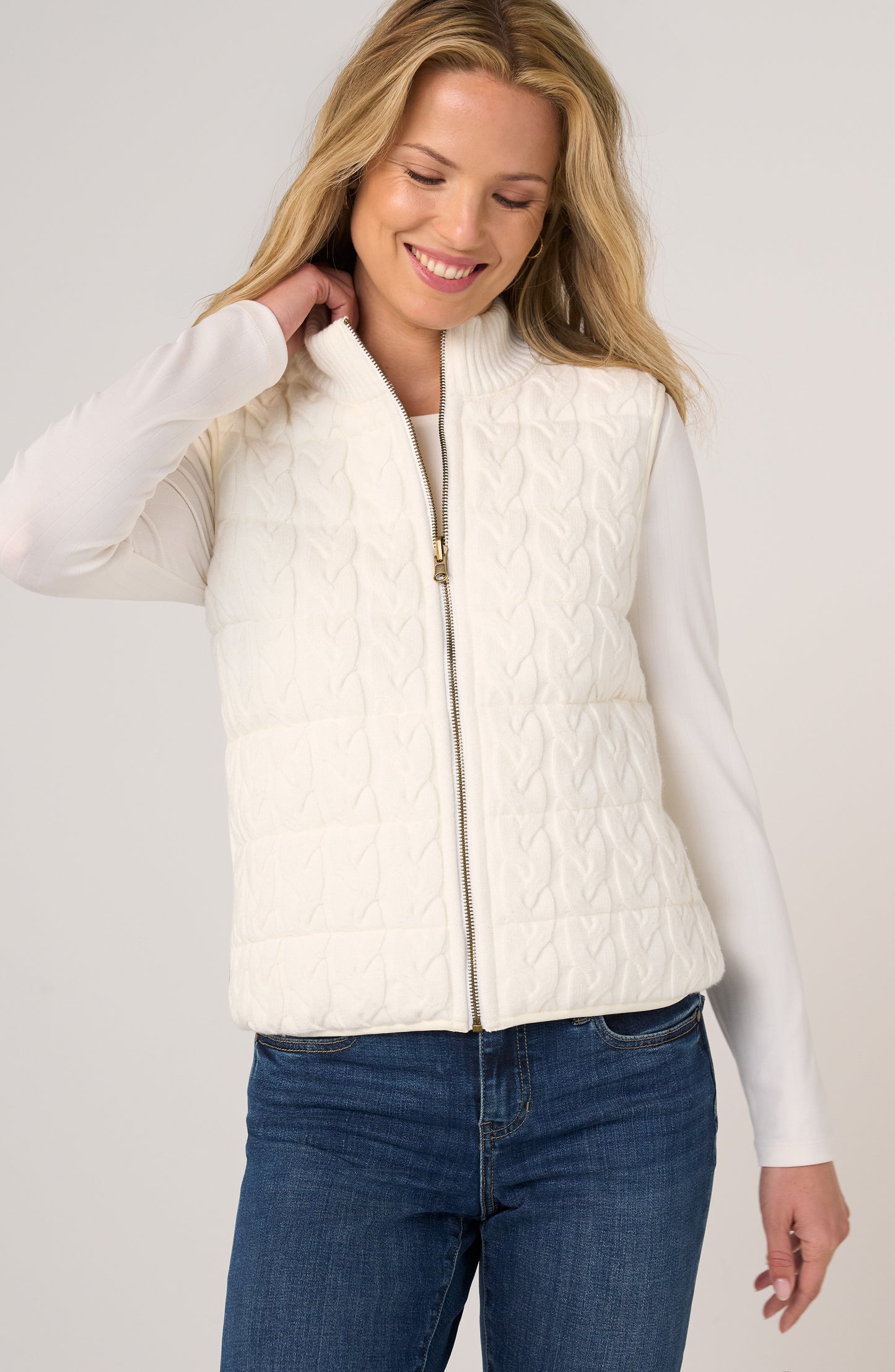 Liverpool Sleeveless Reversible Zip Front Quilted Sweater Vest