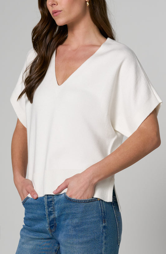 Liverpool Short Sleeve V Neck Dolman Popover Sweater with Step