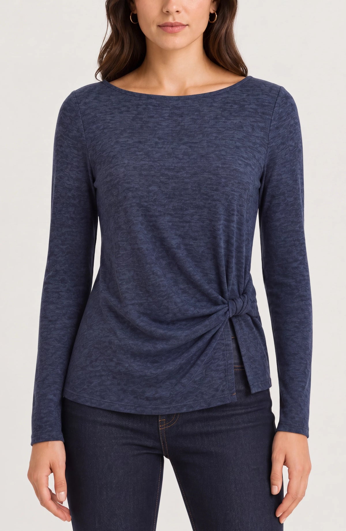 Liverpool Sleeve Boat Neck Knit Top with Twist Detail
