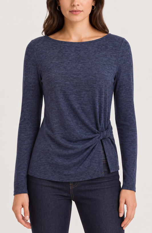 Liverpool Sleeve Boat Neck Knit Top with Twist Detail