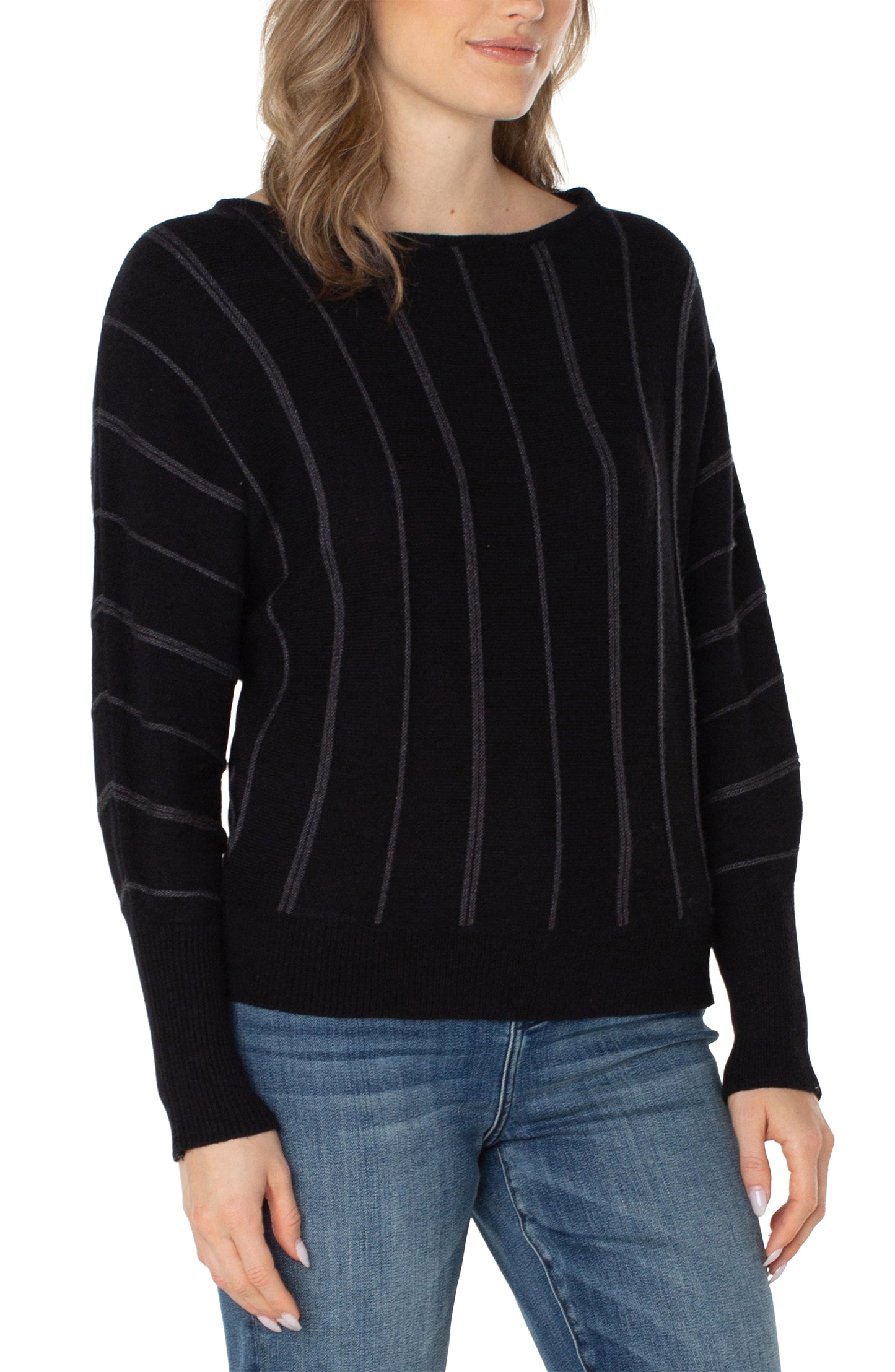 LIVERPOOL LONG SLEEVE DOLMAN SWEATER WITH STRIPES