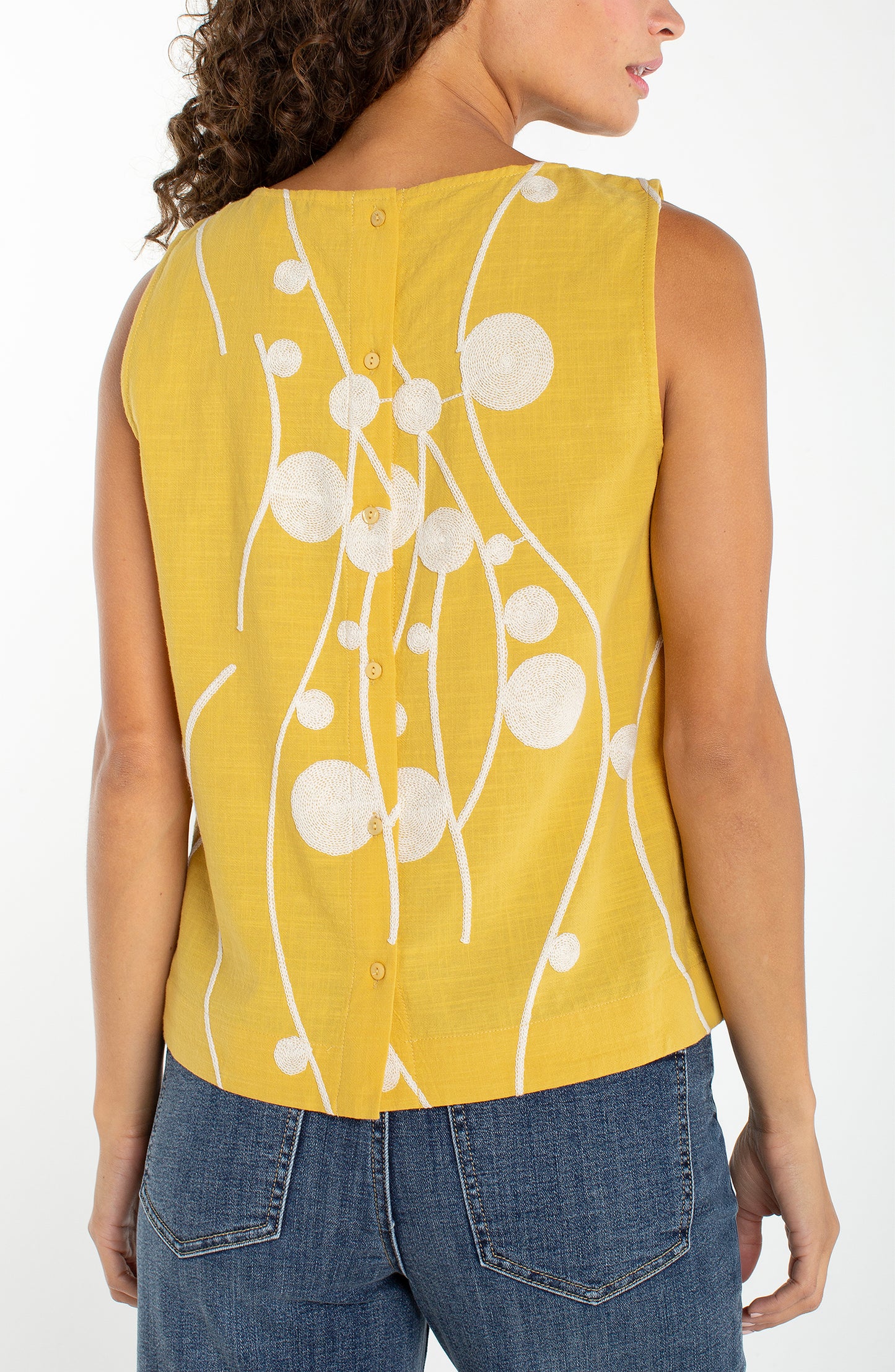 Liverpool Sleeveless Button Back Woven Top