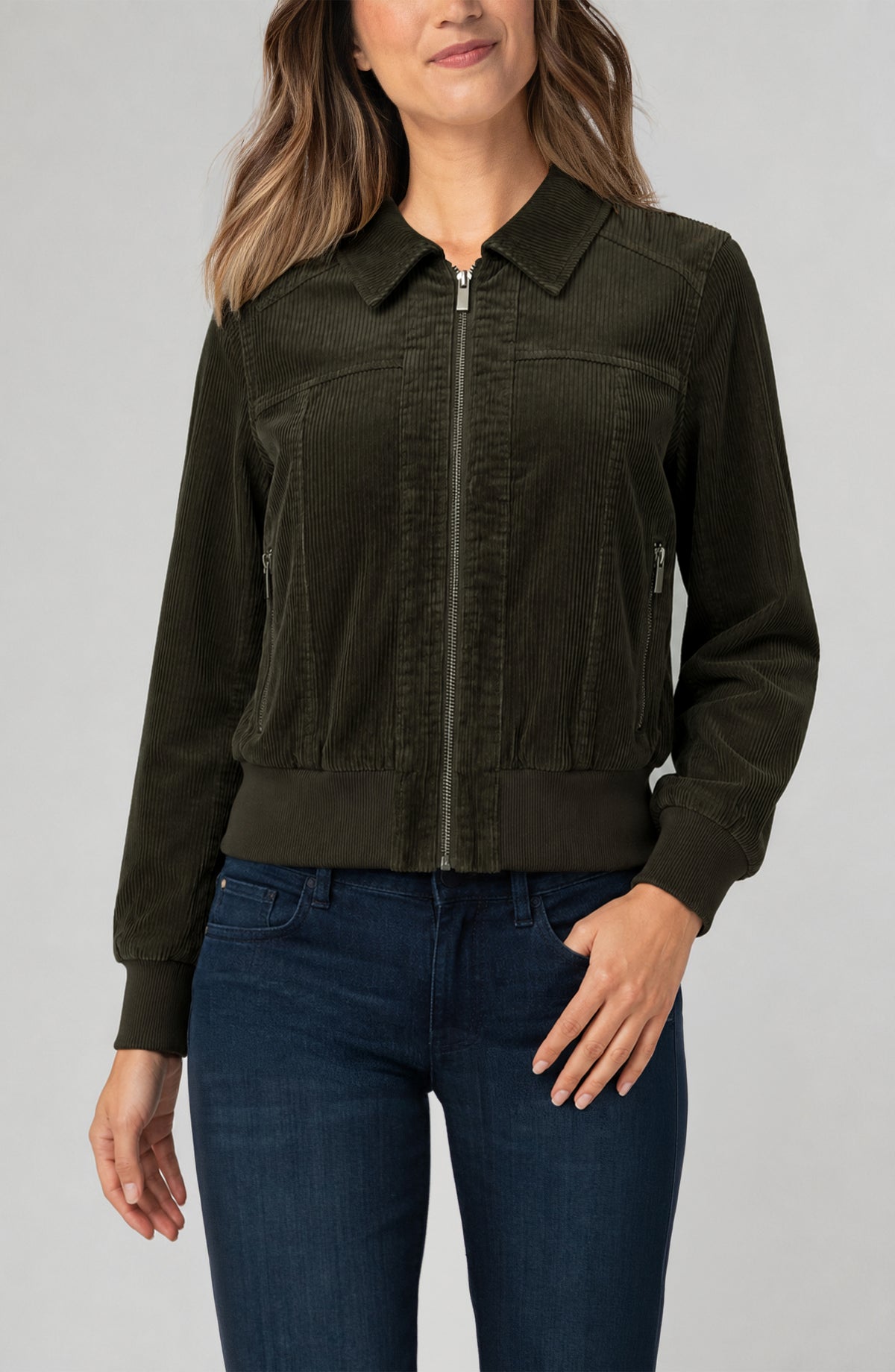 Livepool Zip Front Collared Bomber Jacket