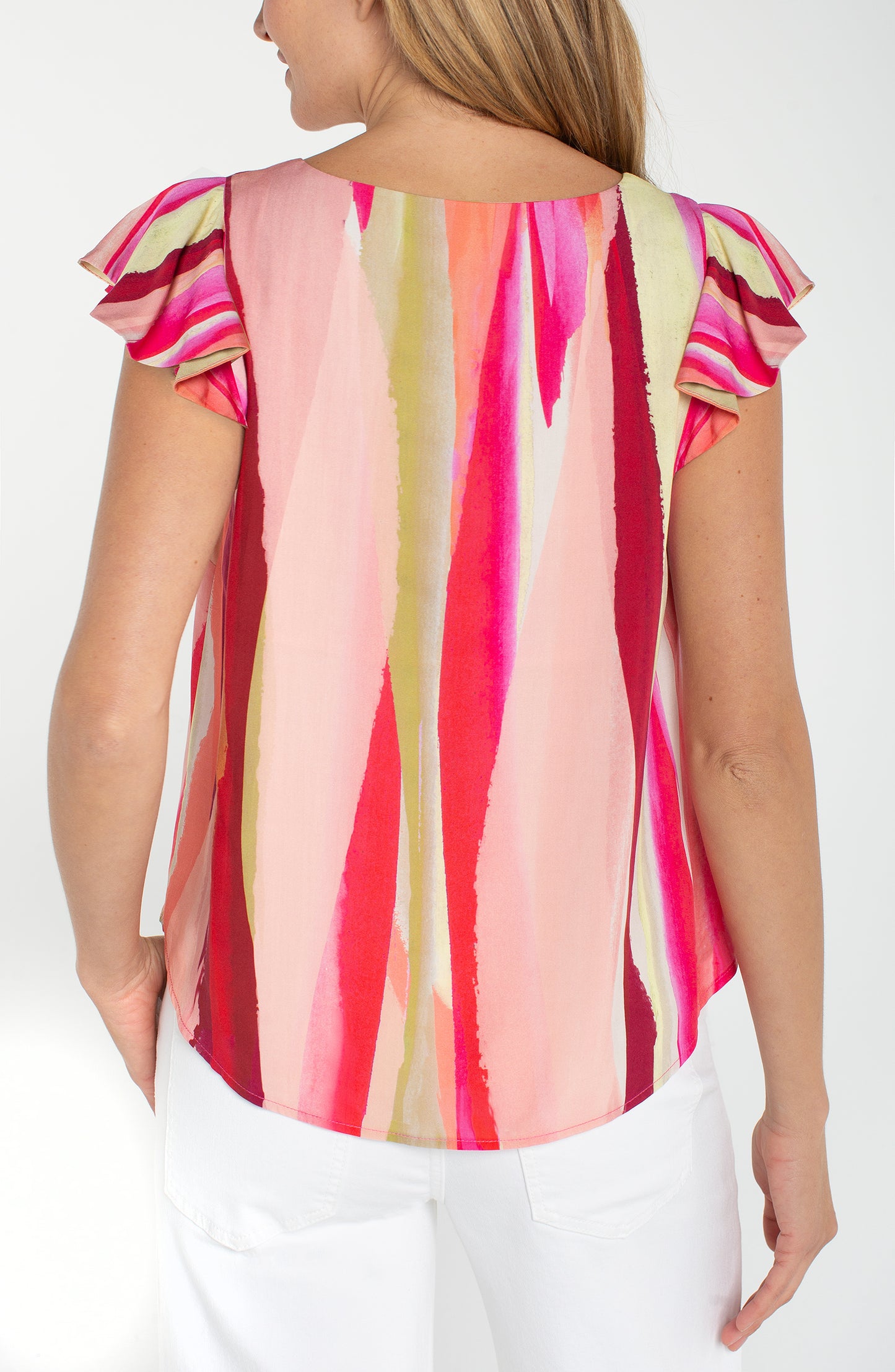Liverpool Flutter Sleeve Scoop Neck Woven Top