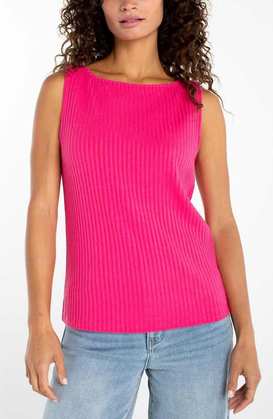 Sleeveless Boat Neck Rib Knit Top