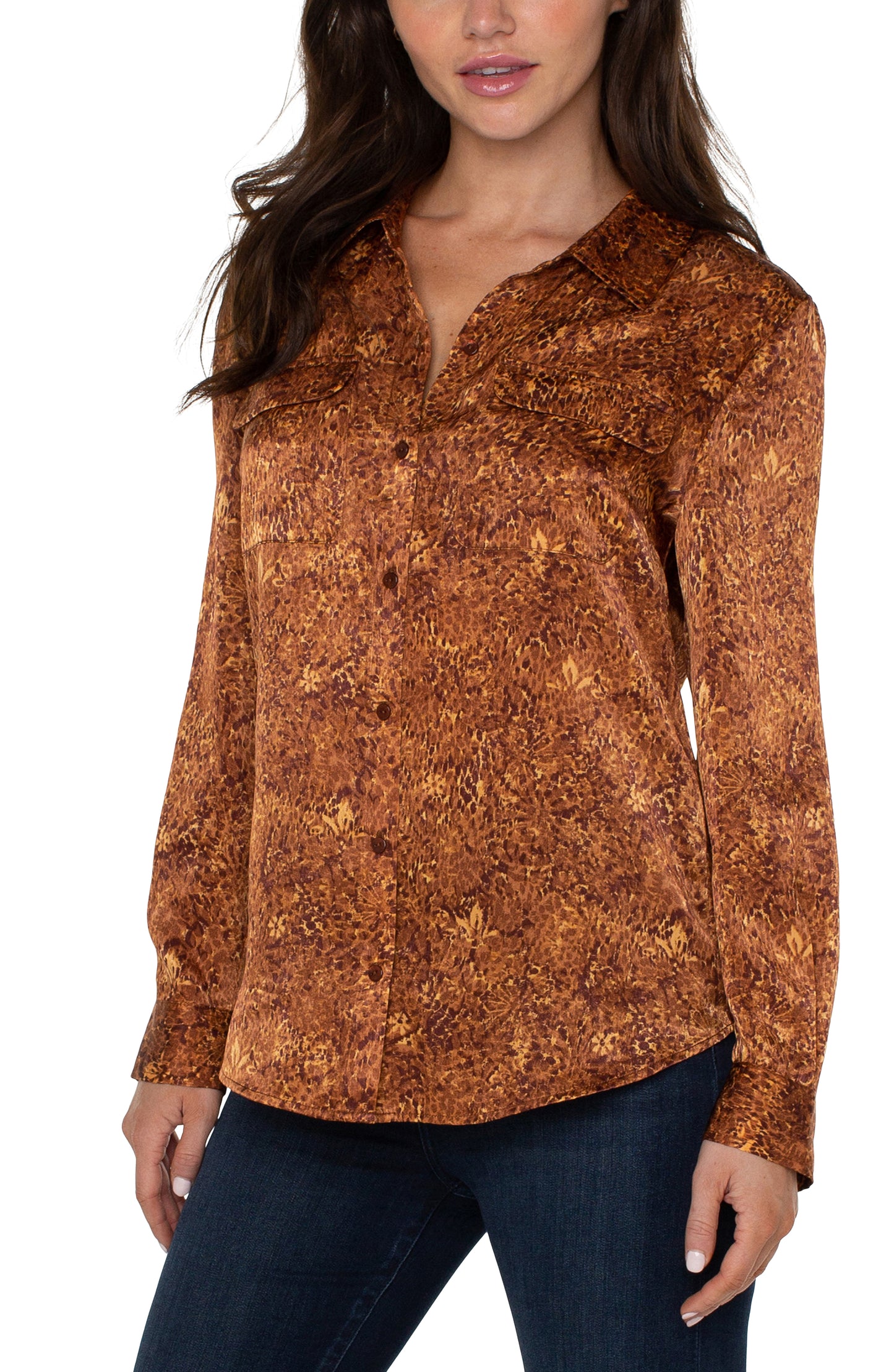 LIVERPOOL FLAP POCKET BUTTON FRONT WOVEN BLOUSE