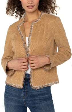 LIVERPOOL COLLARLESS JACKET WITH FRAYED EDGES