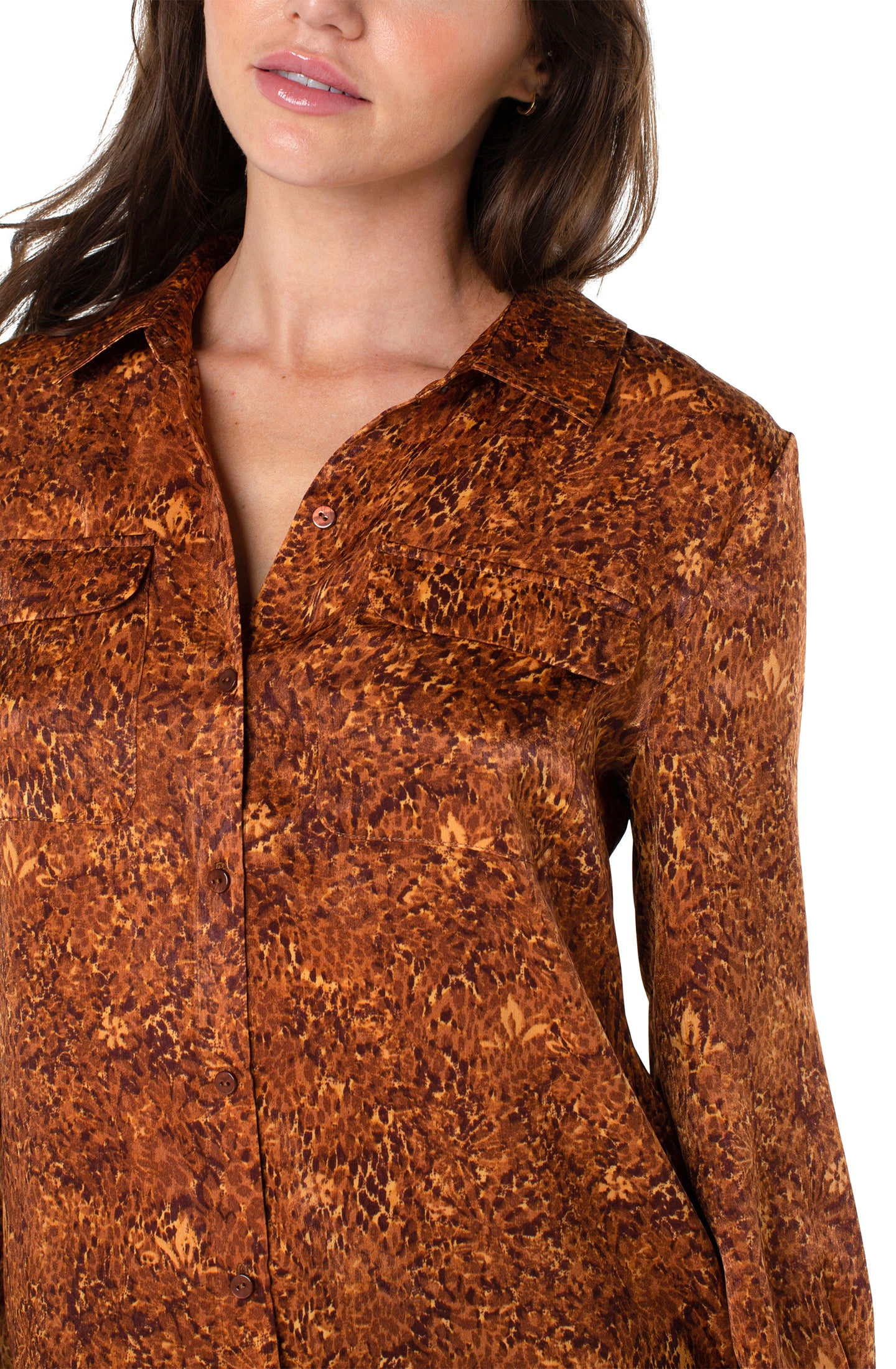 LIVERPOOL FLAP POCKET BUTTON FRONT WOVEN BLOUSE