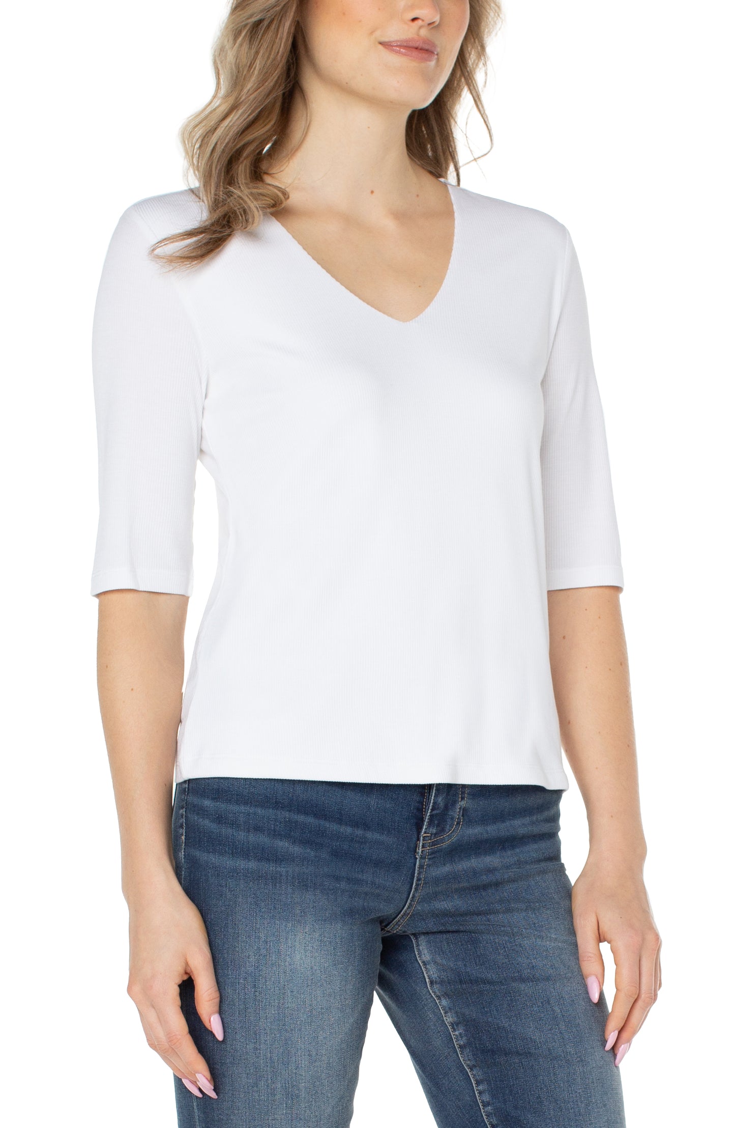 Liverpool 1/2 Sleeve Double Layer Front Knit Top