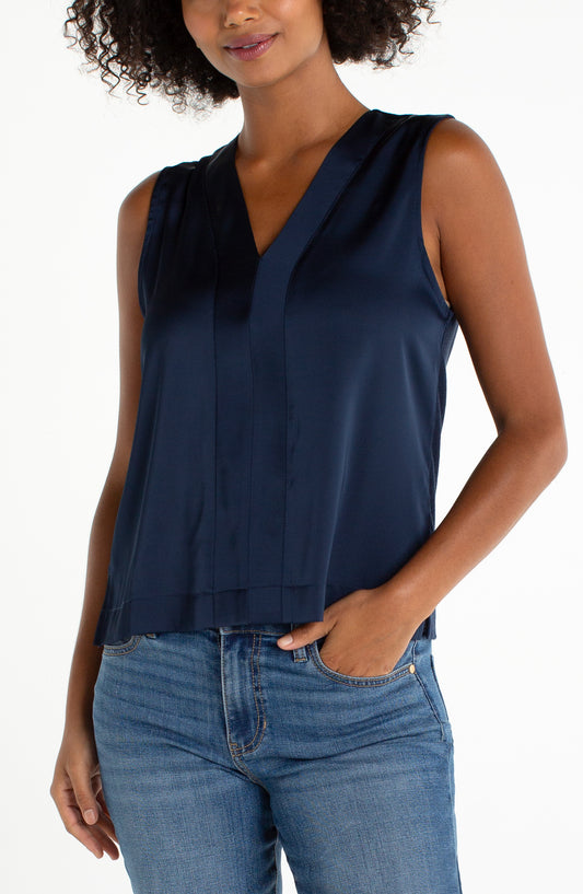 Sleeveless V-Neck Woven-to-Knit Top