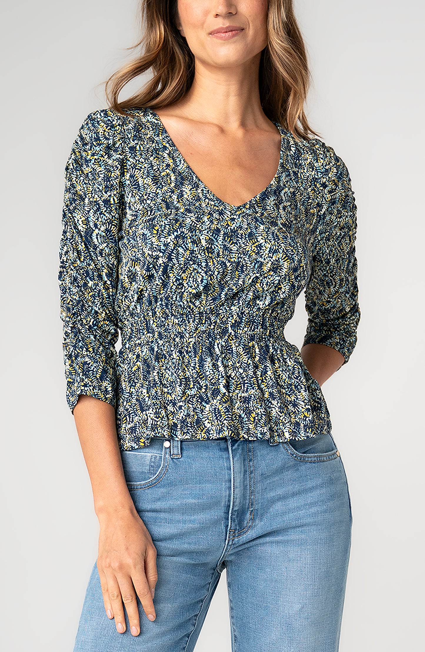 3/4 Sleeve V Neck Knit Top