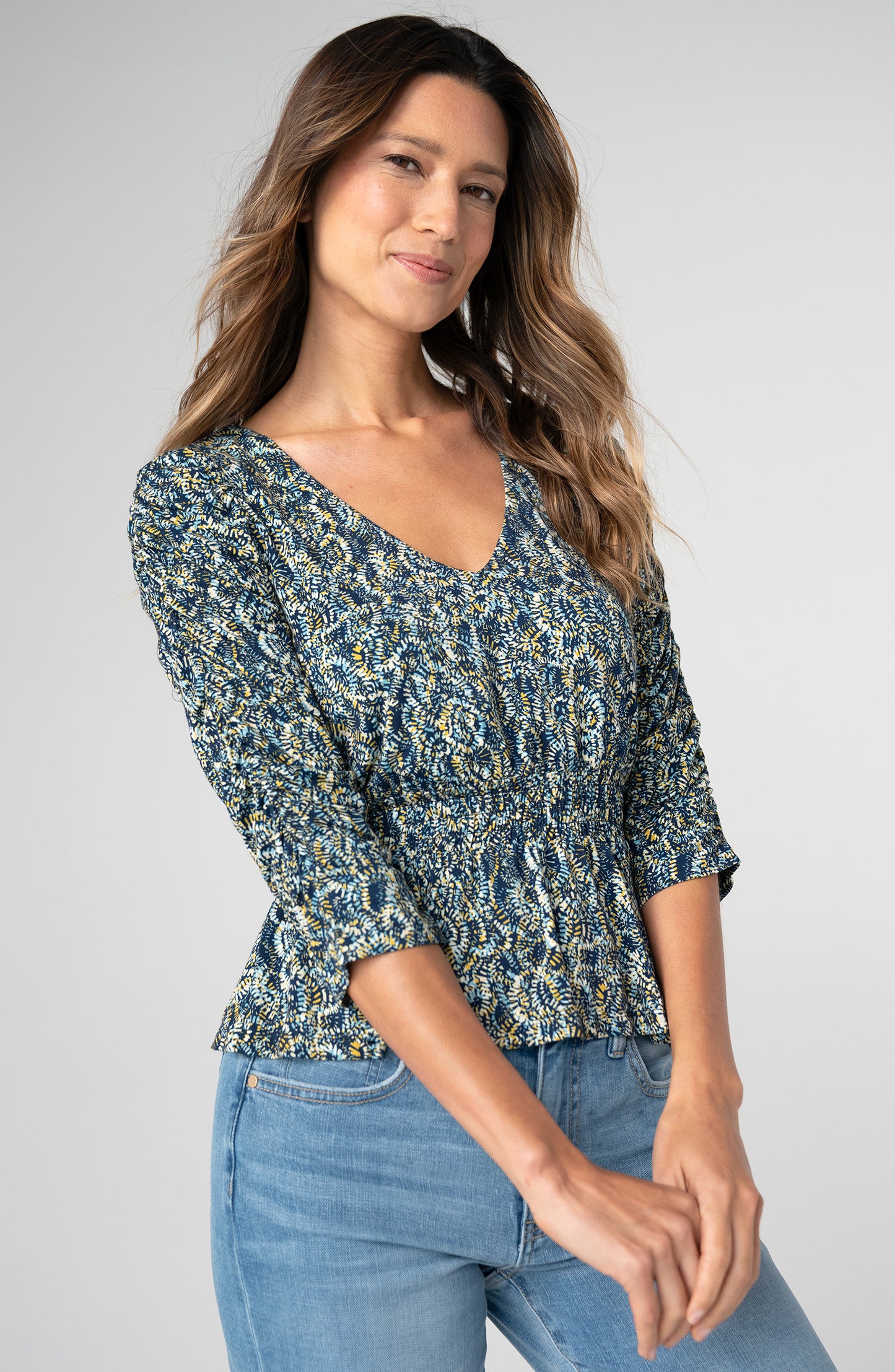 3/4 Sleeve V Neck Knit Top