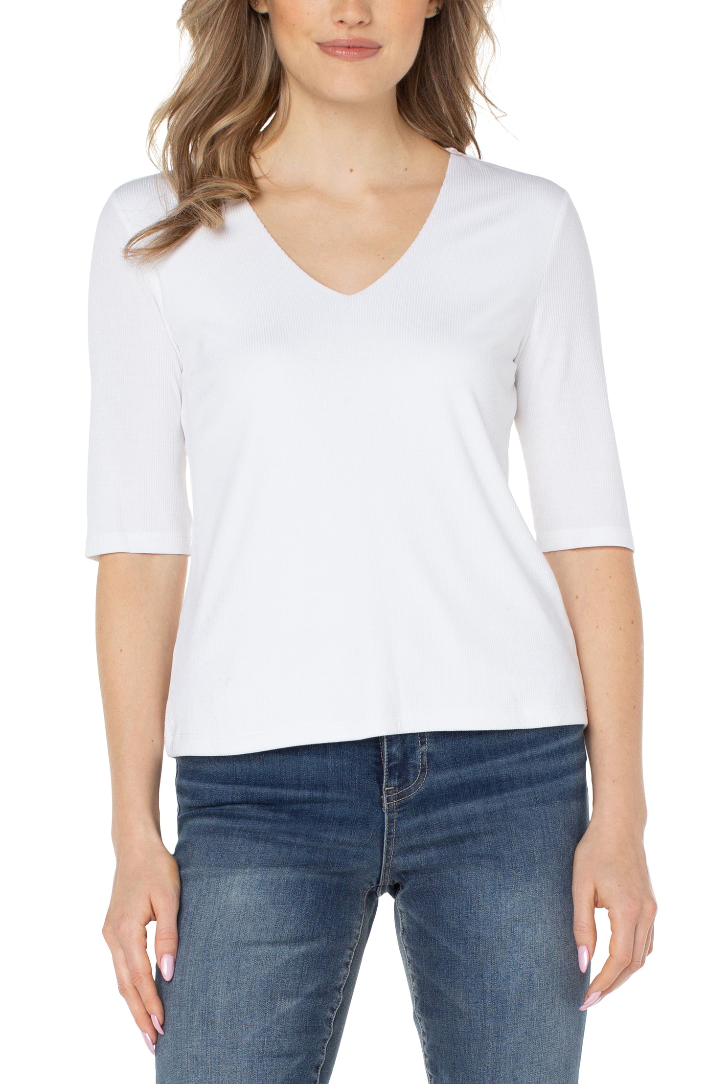Liverpool 1/2 Sleeve Double Layer Front Knit Top