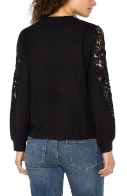 LIVERPOOL LONG SLEEVE CREW NECK LACE INSET KNIT TOP