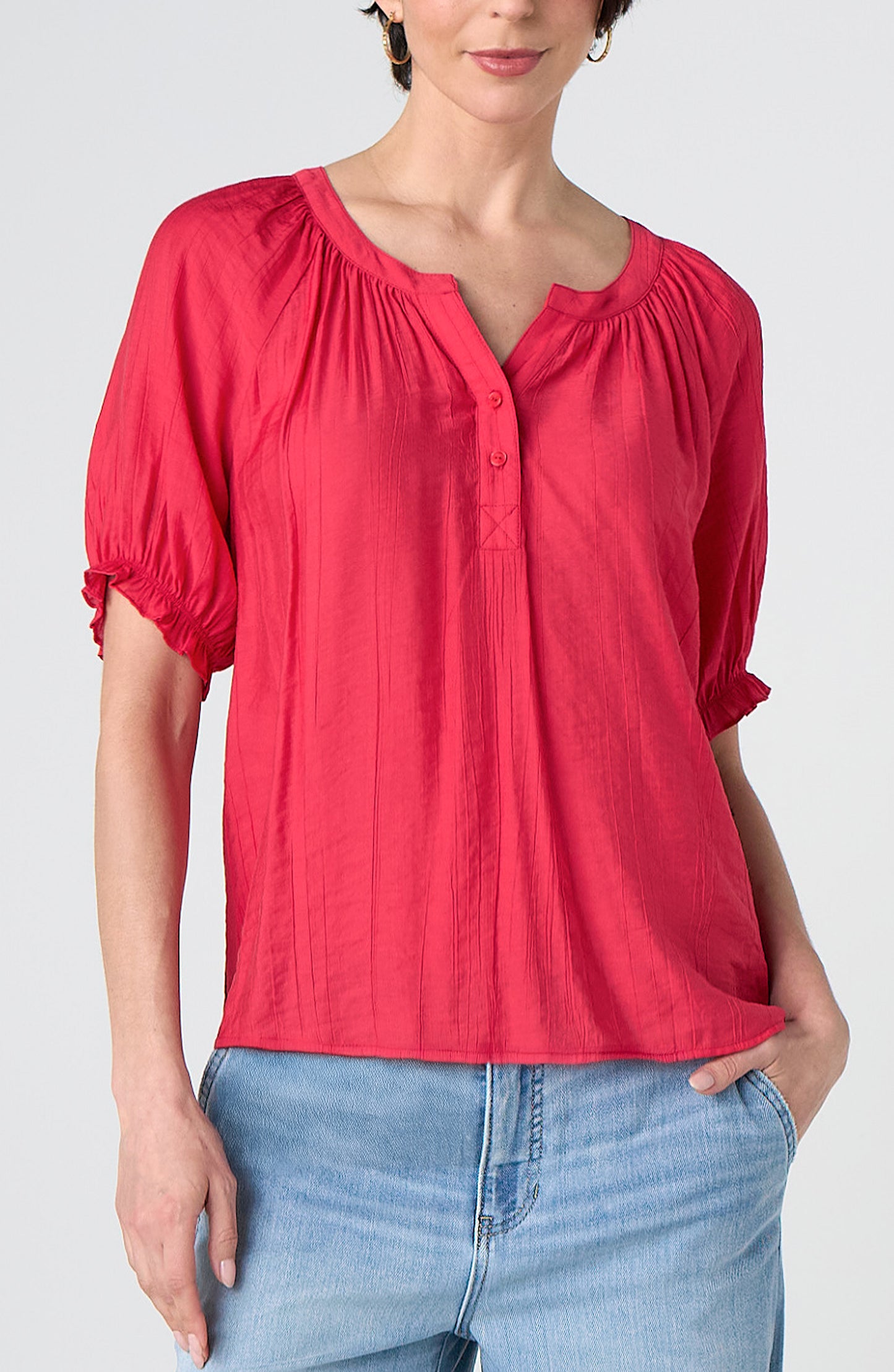 Liverpool Short Sleeve Half Placket Woven Blouse