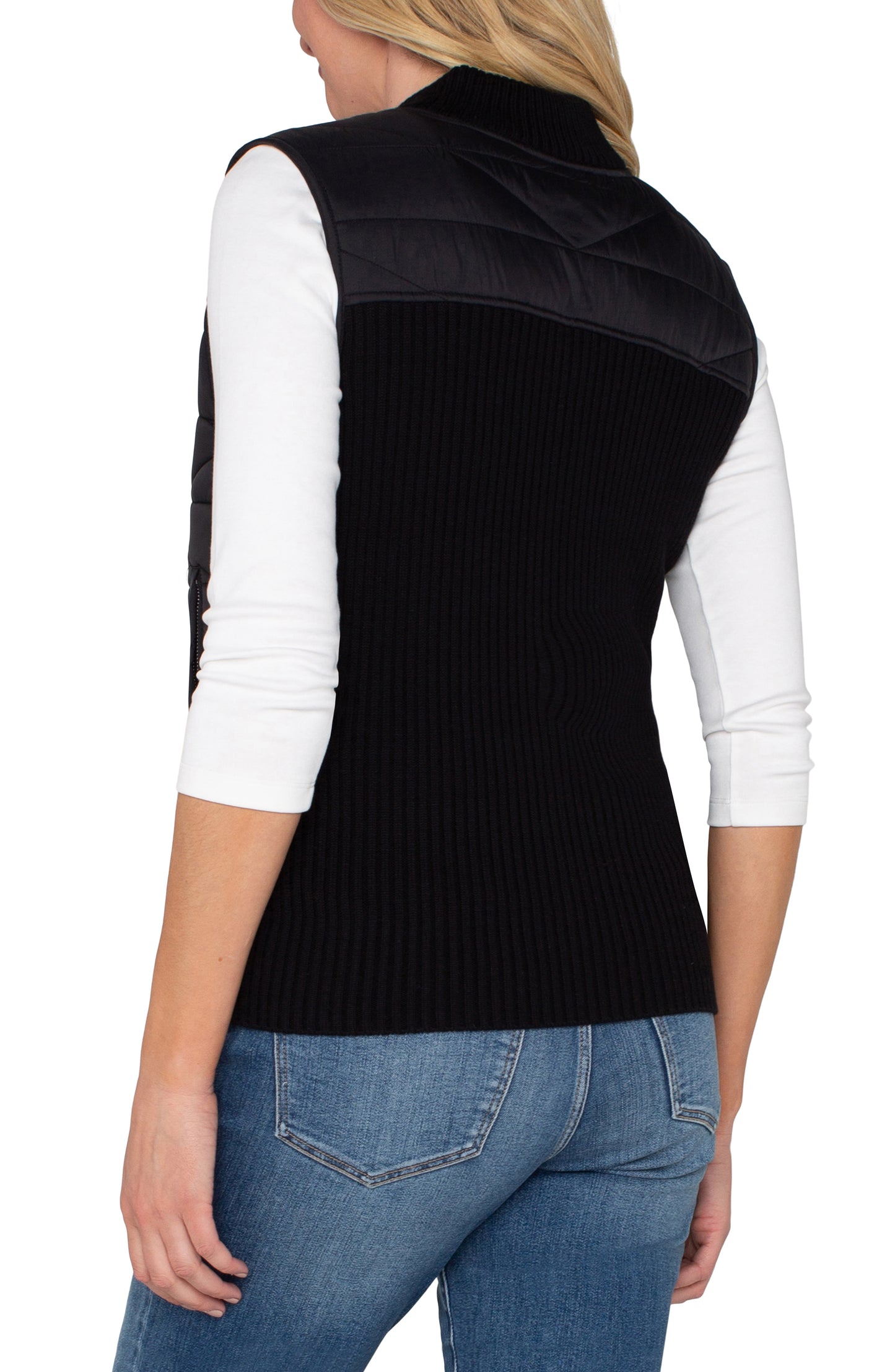 LIVERPOOL SLEEVELESS QUILTED FRONT FULL ZIP SWEATER VEST