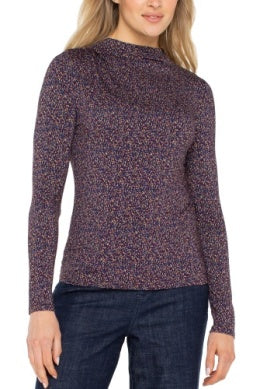 LIVERPOOL LONG SLEEVE MOCK NECK KNIT TOP WITH SHIRRING