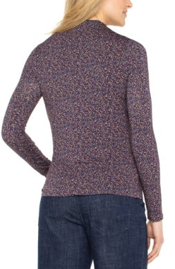 LIVERPOOL LONG SLEEVE MOCK NECK KNIT TOP WITH SHIRRING