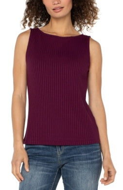 LIVERPOOL SLEEVELESS BOAT NECK RIB KNIT TOP