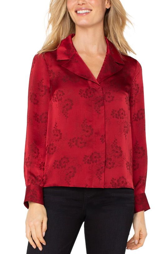 LIVERPOOL LONG SLEEVE WOVEN TOP WITH HIDDEN PLACKET