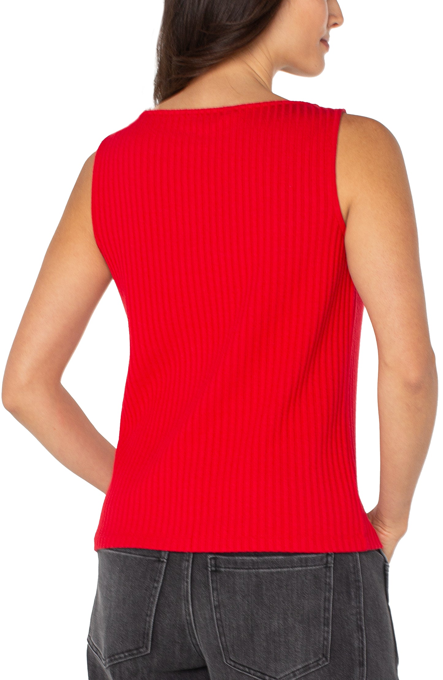 LIVERPOOL SLEEVELESS BOAT NECK RIB KNIT TOP