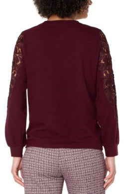 LIVERPOOL LONG SLEEVE CREW NECK LACE INSET KNIT TOP