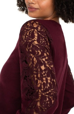 LIVERPOOL LONG SLEEVE CREW NECK LACE INSET KNIT TOP