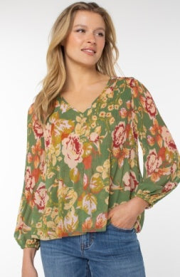 LIVERPOOL LONG SLEEVE V-NECK PLEATED TOP