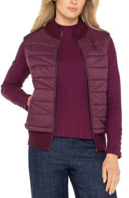 LIVERPOOL SLEEVELESS QUILTED FRONT FULL ZIP SWEATER VEST