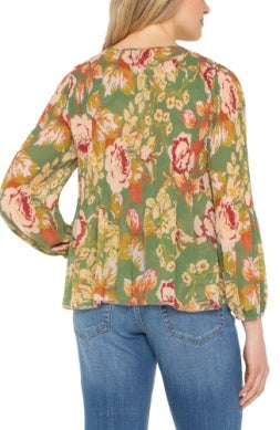 LIVERPOOL LONG SLEEVE V-NECK PLEATED TOP