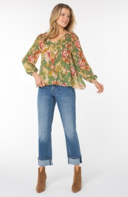 LIVERPOOL LONG SLEEVE V-NECK PLEATED TOP