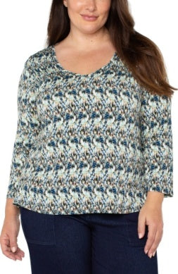 LIVERPOOL 3/4 SLEEVE SHIRRED DETAIL KNIT TOP