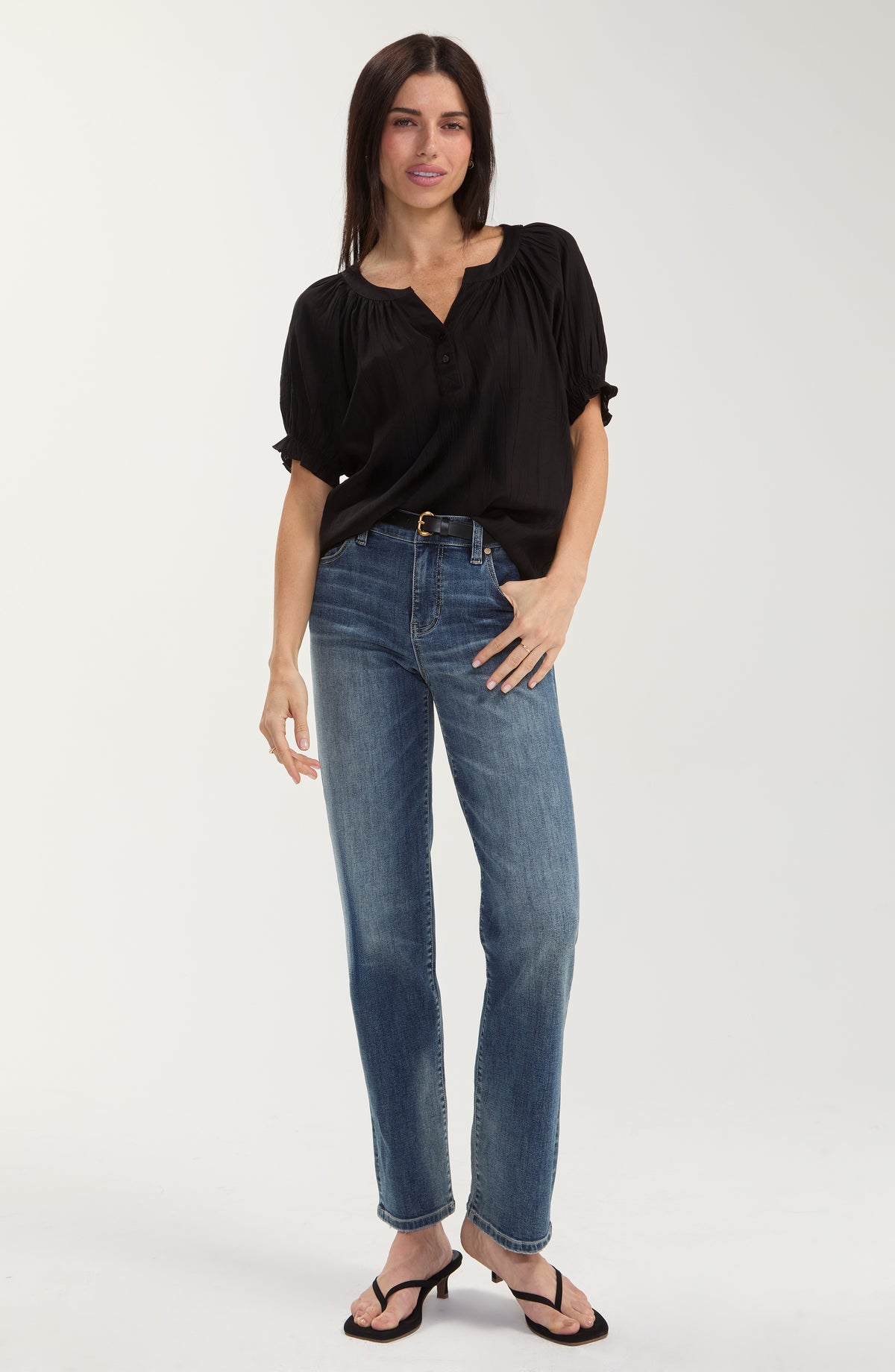 Liverpool Short Sleeve Half Placket Woven Blouse