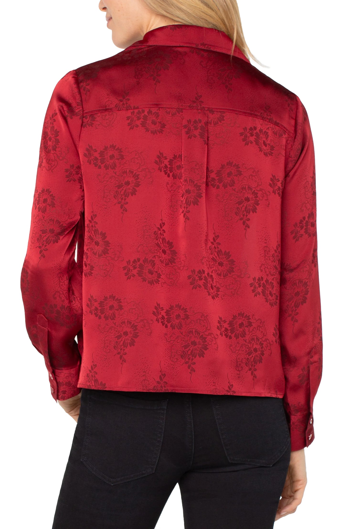 LIVERPOOL LONG SLEEVE WOVEN TOP WITH HIDDEN PLACKET