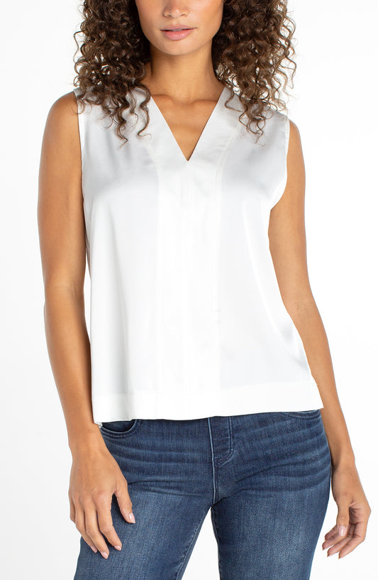 LIVERPOOL SLEEVELESS V-NECK WOVEN-TO-KNIT TOP