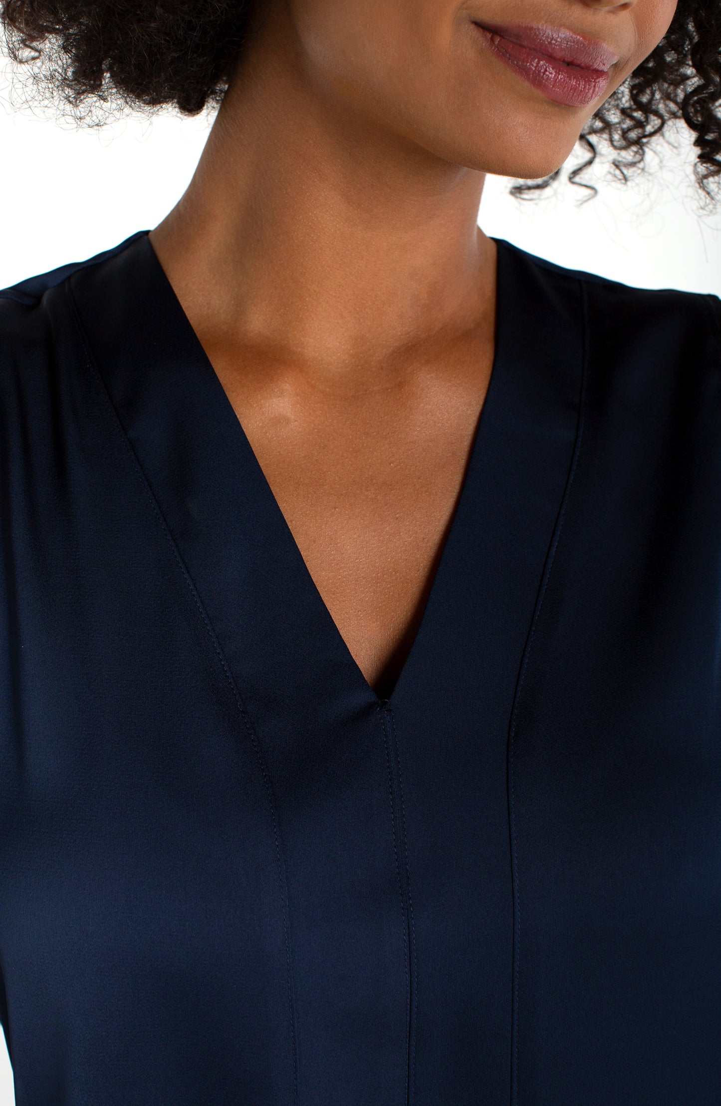 LIVERPOOL SLEEVELESS V-NECK WOVEN-TO-KNIT TOP