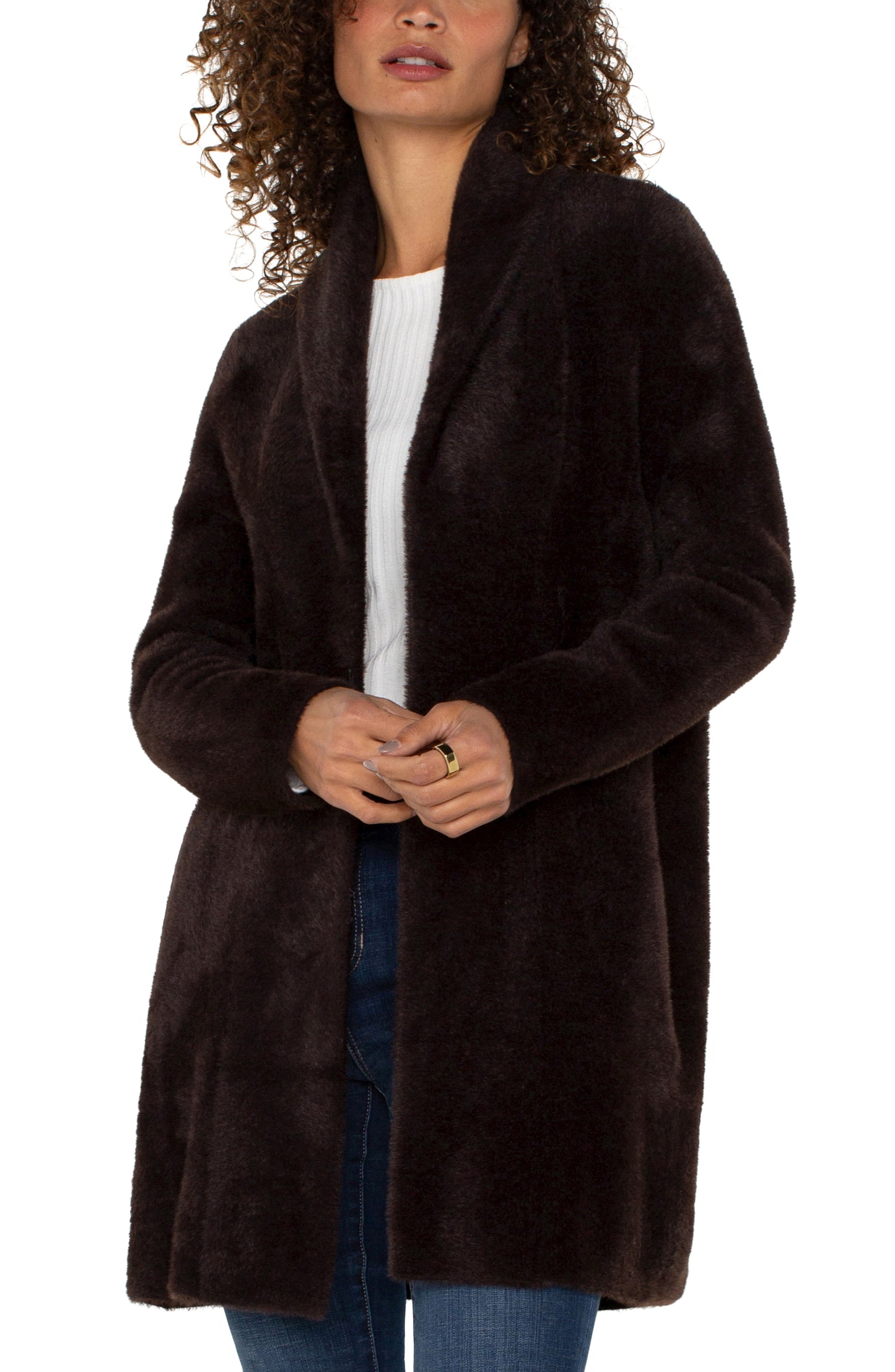 LIVERPOOL LONG SLEEVE OPEN FRONT SHAWL SWEATER COAT