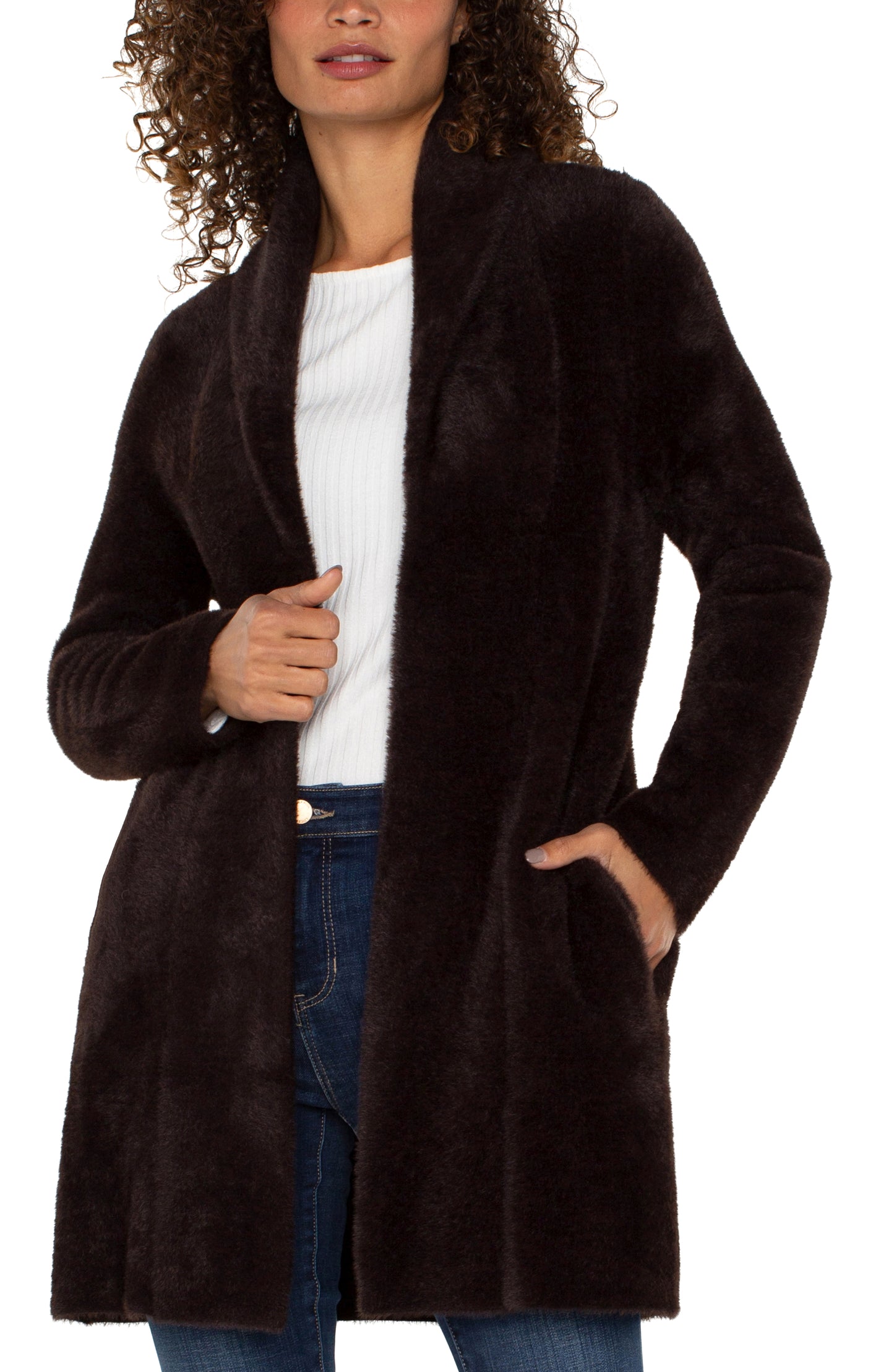 LIVERPOOL LONG SLEEVE OPEN FRONT SHAWL SWEATER COAT