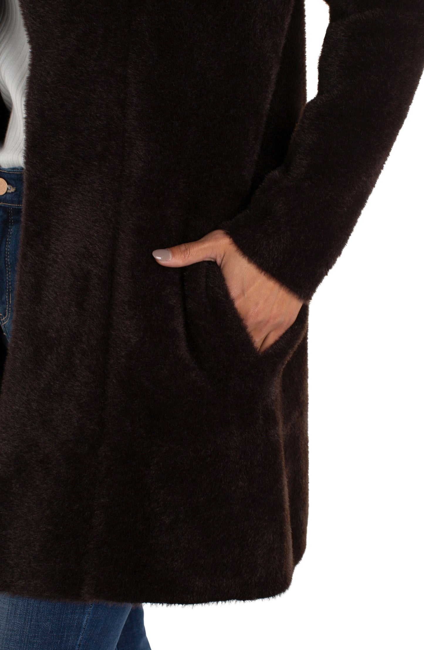 LIVERPOOL LONG SLEEVE OPEN FRONT SHAWL SWEATER COAT