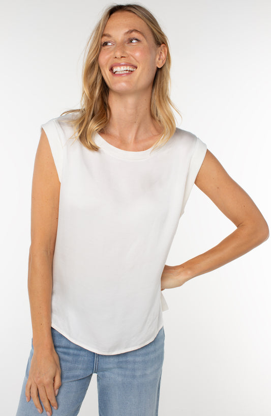 LIVERPOOL SLEEVELESS WOVEN TO KNIT TOP